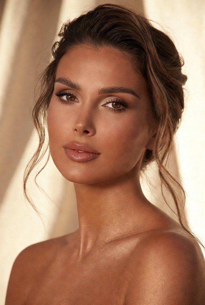 Bronzed glowing skin in warm soft light